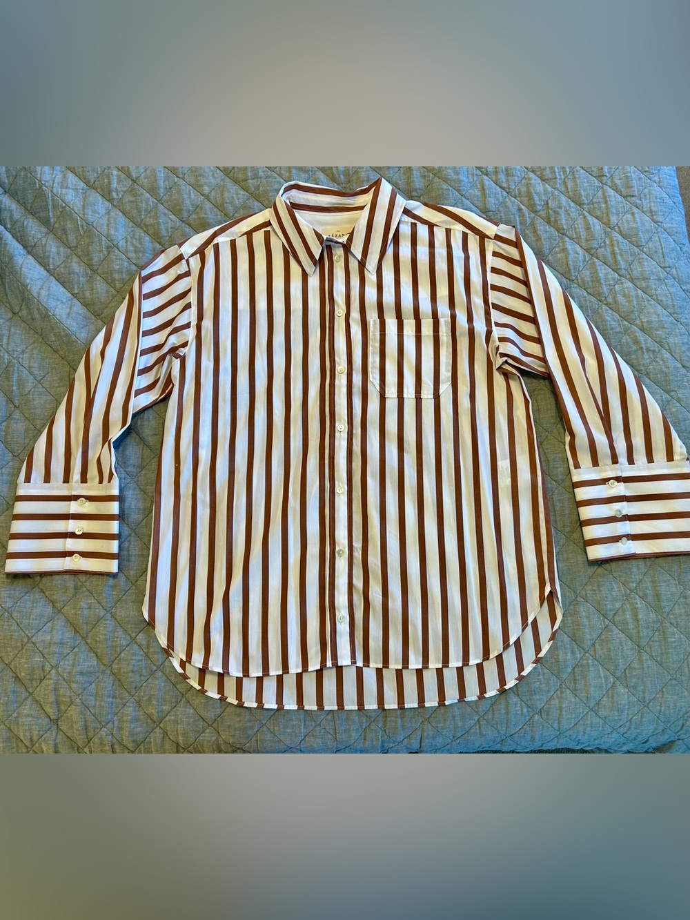 BNWT SZ 4 / 36 SÉZANE Bilma Brown and Ecru Striped Button Down 🇫🇷‼️ - Picture 4 of 8